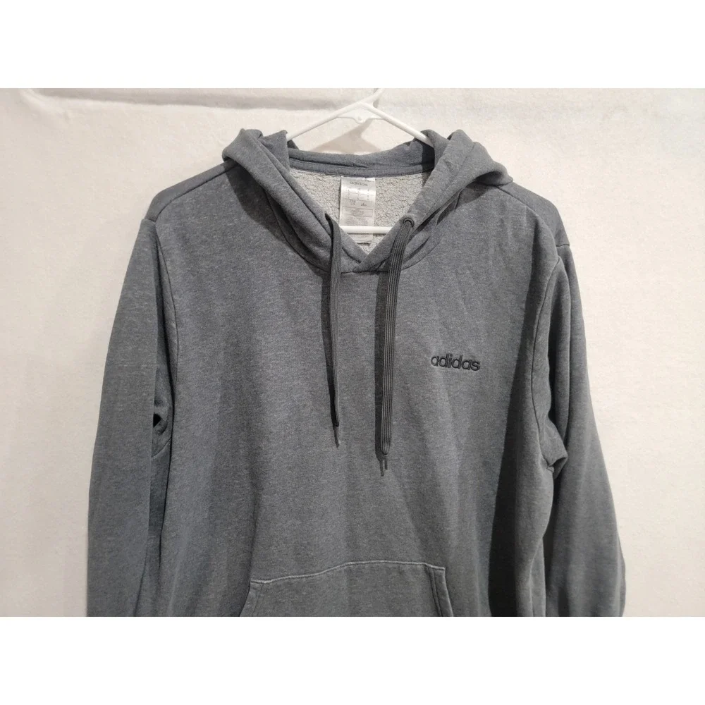Adidas Mens Essentials Pullover Hoodie‎ Size Large Gray Embroidered Logo Fleece